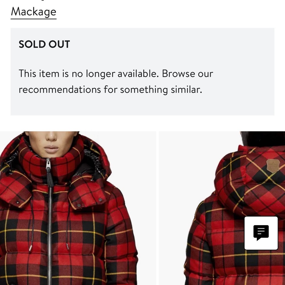 Mackage Red Scotland Plaid  Down Puffer Jacket leather trim/removable hood.